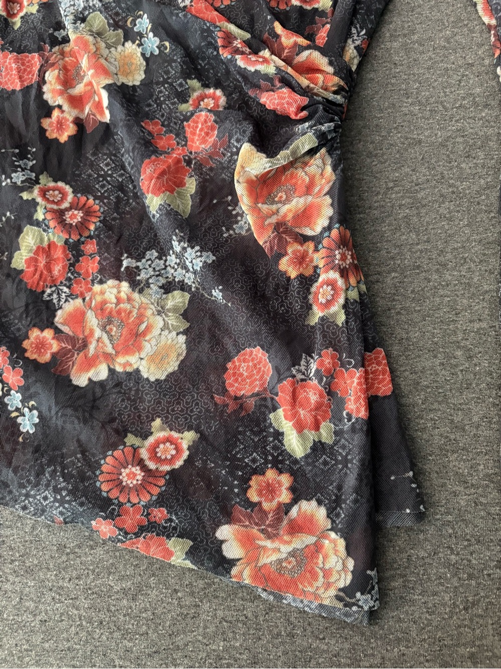 Sweet Pea Black Floral Wrap-Front Long Sleeve Top - Picture 6 of 10